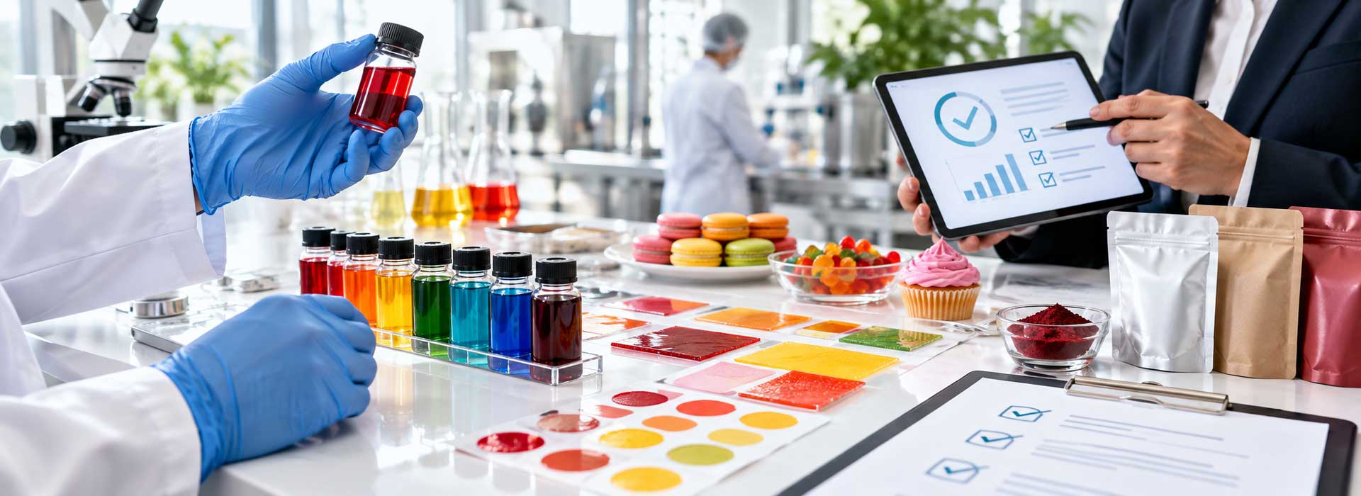 food colour supplier evaluation, food colourant quality testing, inkjet food colour supplier, food colour compliance testing