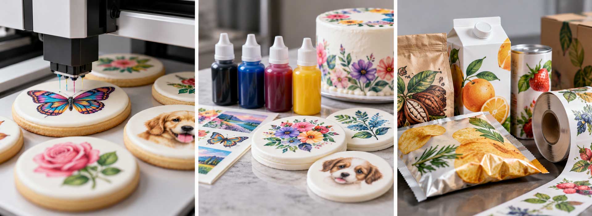 food printing ink comparison, edible ink versus packaging ink, food colourant for inkjet ink, food packaging printing colours